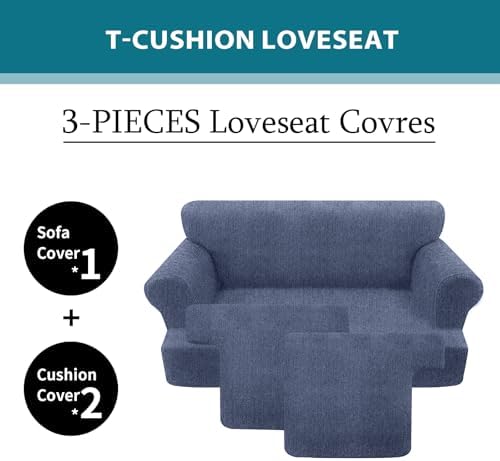 T Cushion Loveseat Slipcover 3 Pieces Sofa Covers - Image 3