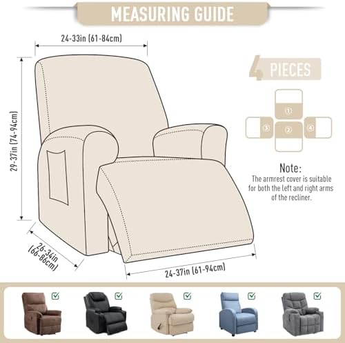 TAOCOCO Stretch Recliner Chair Covers 4 Piece - Image 6