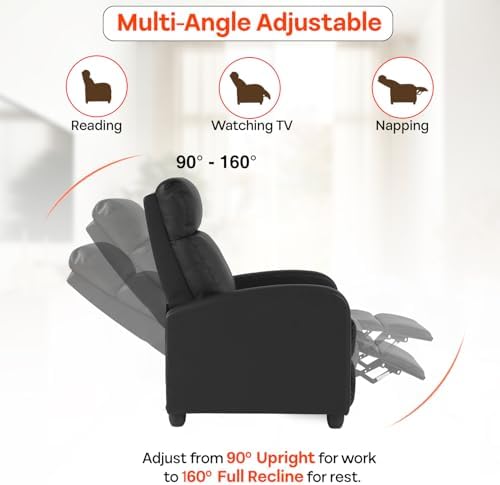FDW | Recliner Chair | with 2 Point Massage Function | Black, PU Leather - Image 5
