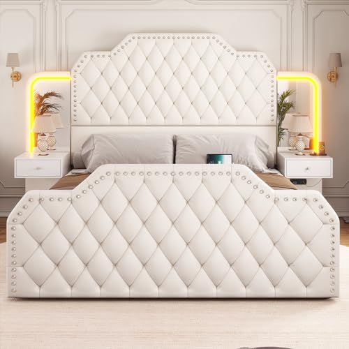 Itaar Queen Bed Frame with 53" Tall Headboard and 4 Storage Drawers, PU Leather - Image 4