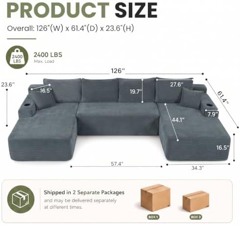 Yafylly 126" U Shaped Boneless Sectional Couch - Image 2