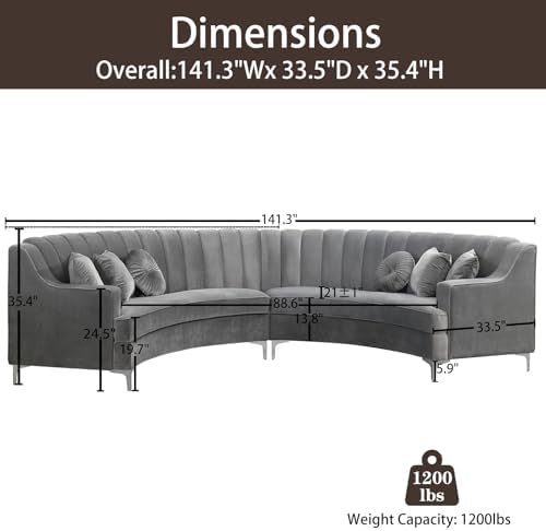 Legend Vansen Semicircle Modular Curved Velvet Sectional Sofa, 141.34”Oversized - Image 2
