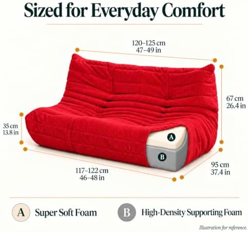 N&V Fireside Loveseat, Mid Century Armless Twin Size Floor Sofa, Soft Premium - Image 2