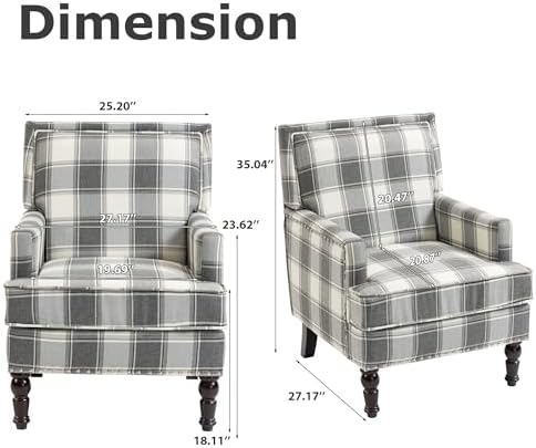 Accent Chair, Plaid Gingham Comfy Cozy Modern Accent Chairs - Image 2