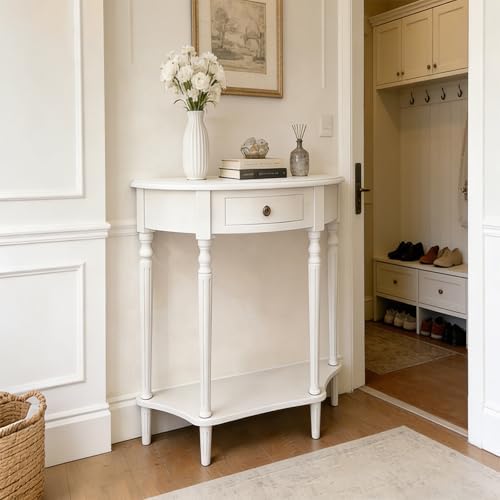 Half Moon Console Table Solid Wood Vintage Entryway Table - Image 3