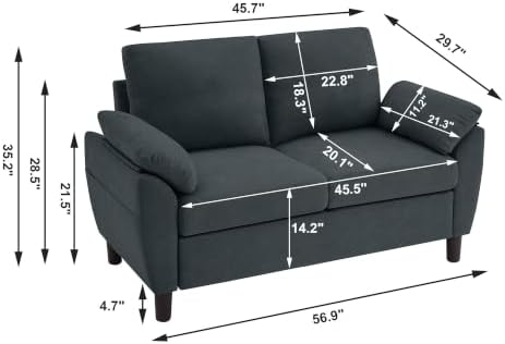 57" Loveseat Sofa, Modern Linen Comfy Love Seat - Image 2