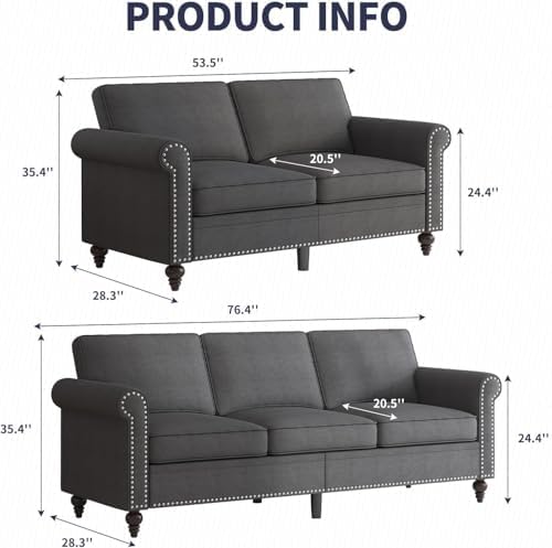 ijuicy 2 Pcs Sectional Sofa Set, Modern Upholstered Couch Set-Dark Gray - Image 2