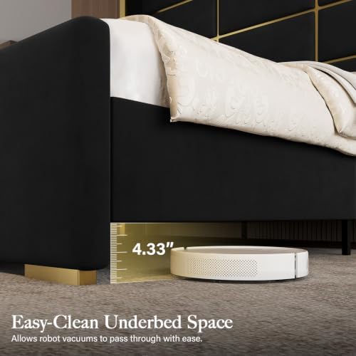 Queen Bed Frame with Gold Trim Headboard, 66.9" Tall Bed - Image 7