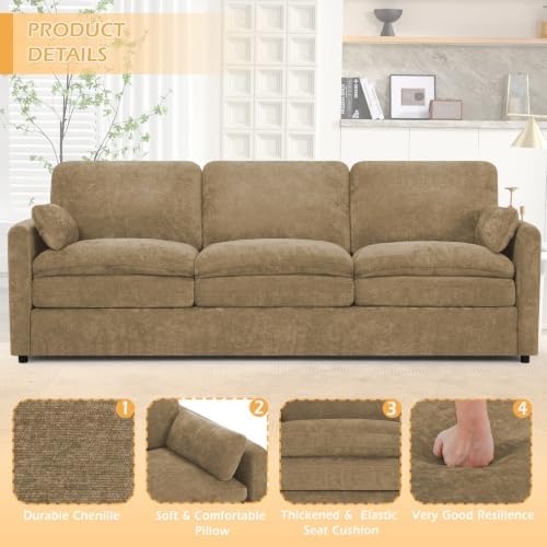 89” Chenille 3-Seater Sofa w/Two Arm Pillows - Image 5