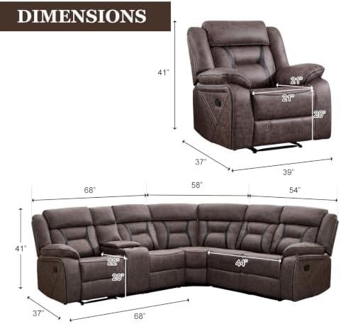 EBELLO Faux Leather Reclining Sectional Sofa Set - Image 2