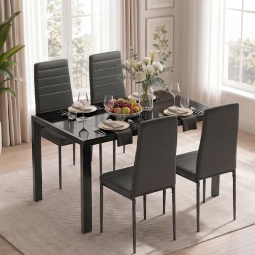 Gizoon Black 5 Piece Glass Dining Table Set - Image 3