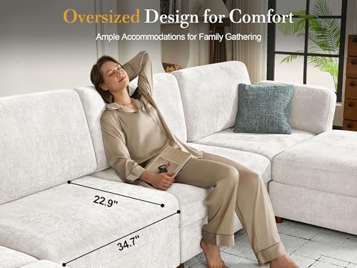 Oversized Modular Sectional Sleeper Sofa Bed Cloud Couches White - Image 6