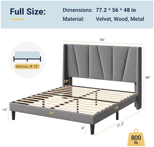 Allewie Full Size Platform Velvet Bed Frame - Image 2