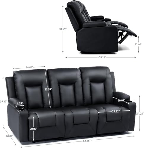 LUCKLIFE Faux Leather Recliner Sofa Set, Manual Living Room Furniture Sets - Image 2