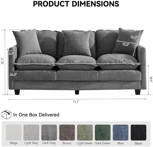 72'' Cloud 3 Seater Couch, Cloud Sofa - Image 2