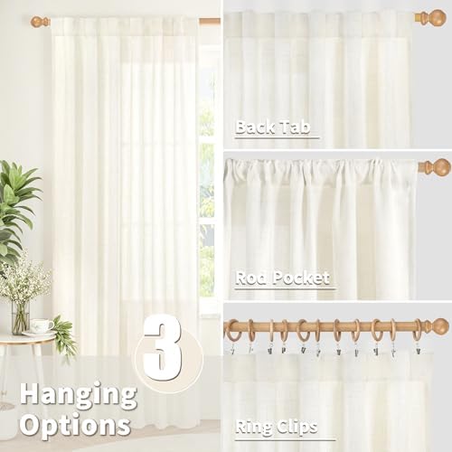 YoungsTex Ivory Linen Semi Sheer Curtains 45 Inch Length 2 Panels Set - Image 5