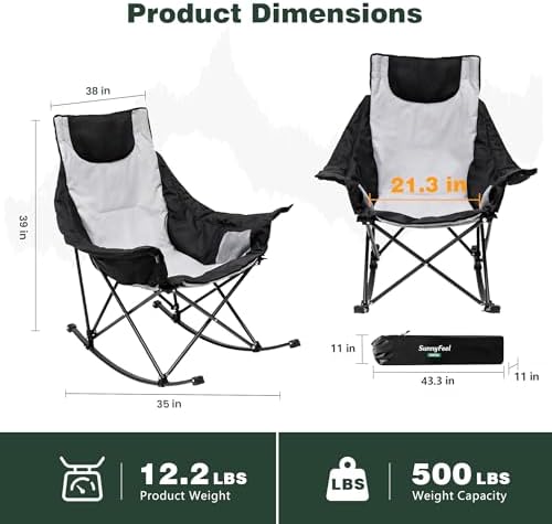 SUNNYFEEL Oversized Folding Rocking Camping Chair 2 Pack, 500lbs Grey - Image 3
