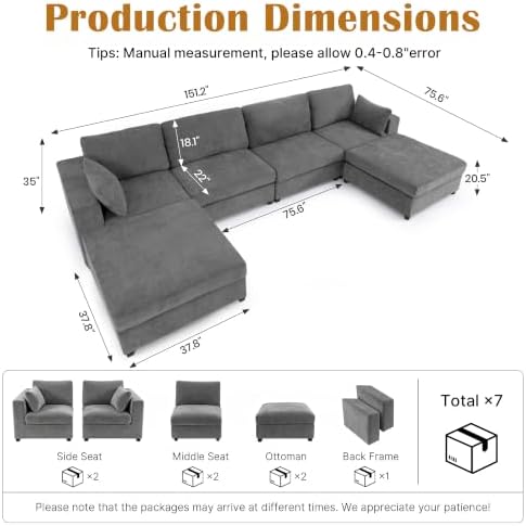 Oversized Modular Sectional Sofa, Light Grey - Image 2