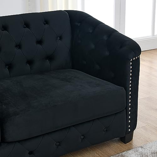 77" Modern Velvet Chesterfield Sofa - Image 6