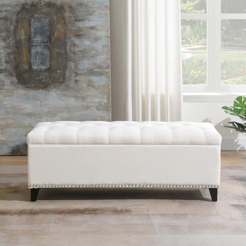 Storage Ottoman Bench, Linen Tufted Large Shoe Entryway Benches - Image 3
