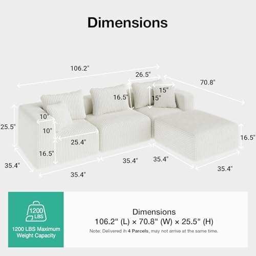 Novilla 106" Modular Sectional Sofa, L Shape Convertible Sectional Couch - Image 2