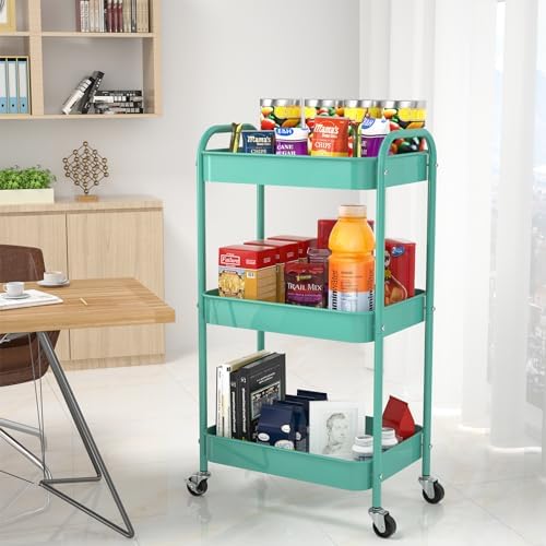 3-Tier Rolling Cart, Metal Utility Storage Carts - Image 2