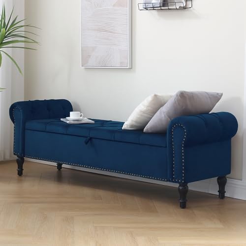 Velvet Storage Bench 67 Inch Upholstered Tufted Ottoman Bench - Image 3