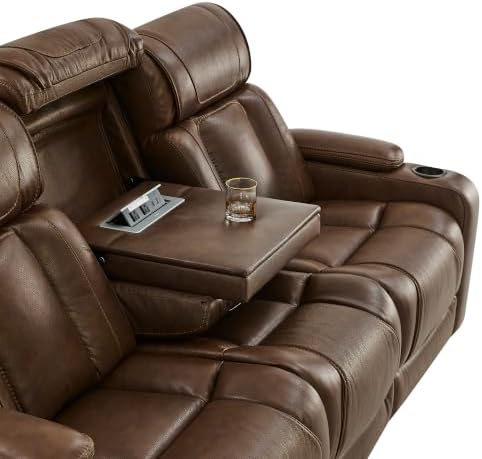 Watson & Whitely Power Reclining Sofa 3-Seat Middle Flip Back, Cafe Brown - Image 5