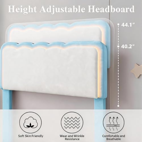 IDEALHOUSE Twin LED Bed, 2 Drawer Trundle, Light Blue Wave Headboard - Image 4