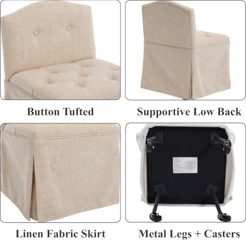 Beige Makeup Vanity Chair with Back & Wheels - Image 3