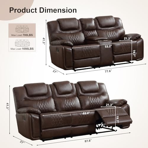 ANJ 2-Piece Manual Reclining Sofa Set, Premium Genuine Leather Reclining Sofas - Image 2