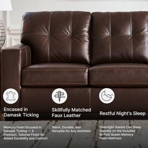 Signature Design by Ashley Queen Pull Out Couch, Leather & Faux Leather - Image 6