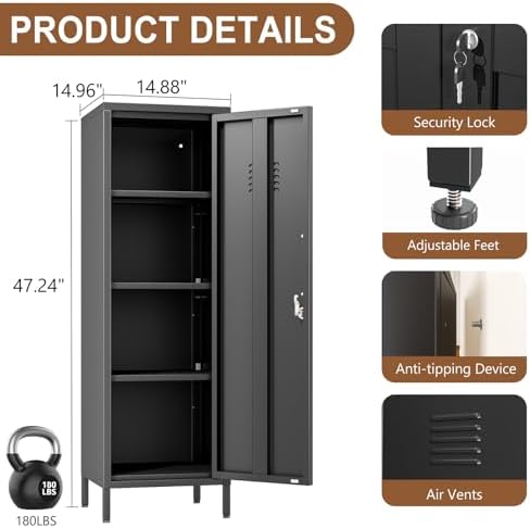 pozdeg 47.24" Black Lockable Small Metal Storage Locker - Image 3