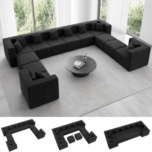 MONVANE 185" U-Shaped 12 Seat Modular Sectional Cloud Couch, Jet Black by MONVANE