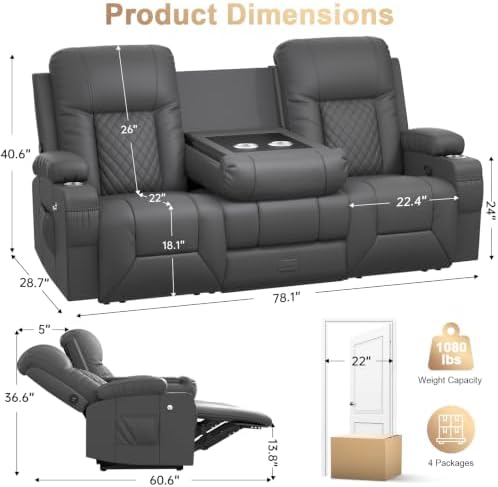 Loveseat Recliner Sofa with Flip Backrest Design, 3 Seat Reclining Couch with - Image 2