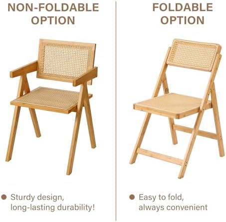Furlide Rattan Folding Chair, Bamboo Dining Chair - Image 4