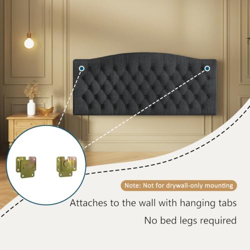 Furpopup Linen Queen Size Headboard Only, Upholstered Wall Mount, Dark Gray - Image 5