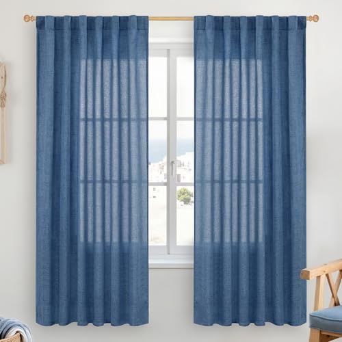 YoungsTex Blue Linen Semi Sheer Curtains by YoungsTex