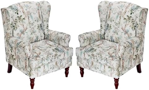 Mid Century Wingback Accent Chairs Set of 2 Floral Bird by Unknown