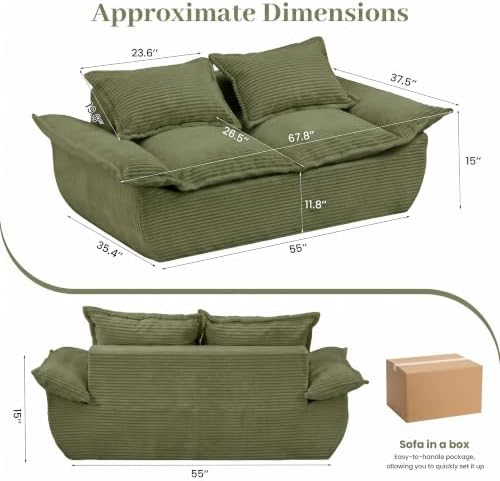 JUIKURY 55" Convertible Corduroy Sofa Bed, Boneless Foldable Loveseat Sleeper - Image 2