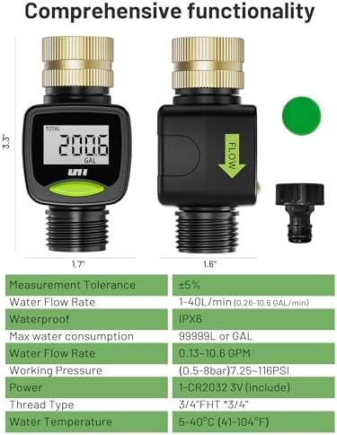 Unistyle Water Flow Meter with Brass Inlet Metal Thread, ±5% Measure Accuracy - Image 6