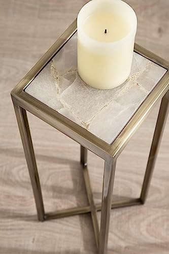 Kate and Laurel Jaspur Modern Square Drink Table, Natural Quartz and Brass - Image 4