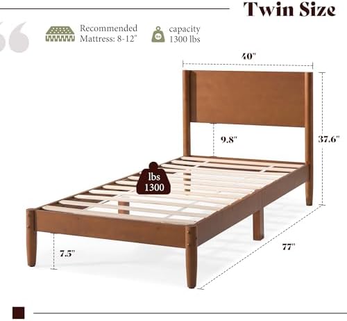 AMERLIFE Solid Wood Twin Bed Frame, Mid Century Bed - Image 2