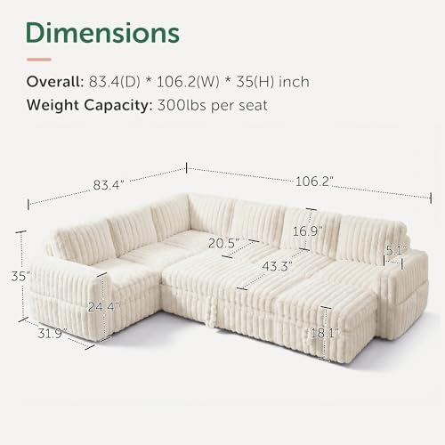 HONBAY Plush Corduroy Modular Sectional Sofa - Image 2