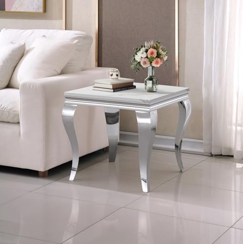 White Marble End Table Modern Silver Accent Table by Henf