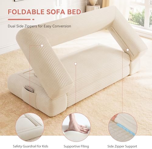 Jocoevol 4-in-1 Convertible Folding Sofa Bed, Wide Corduroy Upholstery - Image 6