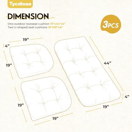All Weather Outdoor Wicker Chair Cushions of 3 Pieces, Waterproof Outdoor - Image 3