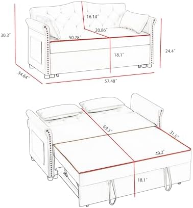 Auvsoce 57'' Convertible Sleeper Sofa Bed - Image 2