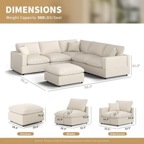 Modern Sectional Linen Couch for Living Room V Shape Sofas, 5 Seat - Image 2