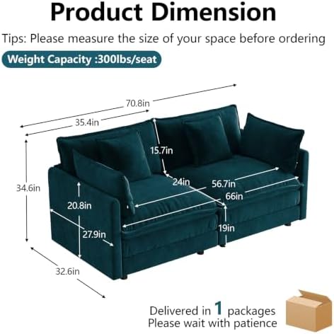 70.8" Cloud Couch for Living Room, Deep Seat Loveseat Sofa - Image 2